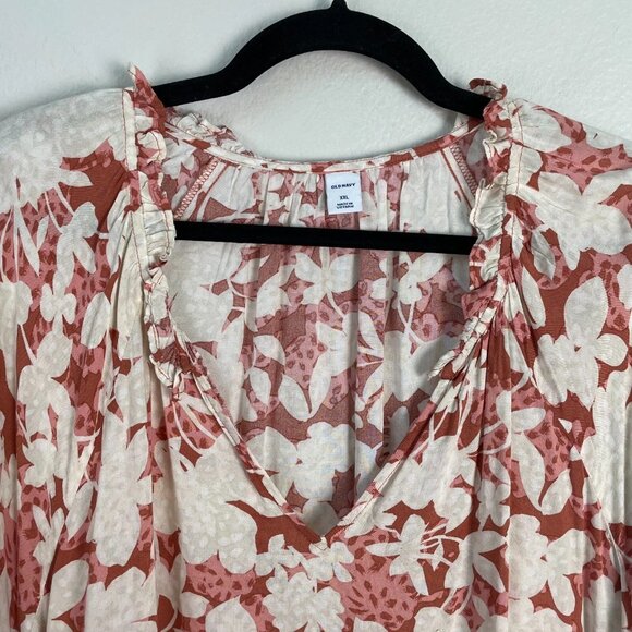 Old Navy Womens Plus XL Floral Long Sleeve Blouse Shirt Top V Neck - Picture 5 of 7